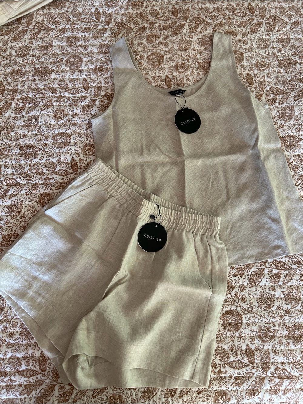 Cultiver Linen Linen Singlet Top and Shorts Set Sz S